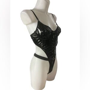 Model Express Glossy Black PVC Vinyl BodySuit O/S Small